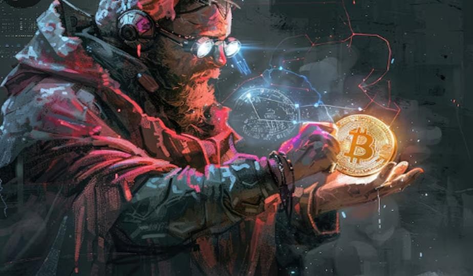 Man holding bitcoin coin