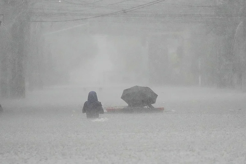 Philippines Asia Storm; Floods after Tropical storm Wipha in Quezon city_heavy downpour