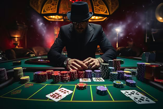 Man playing poker at a casino table.