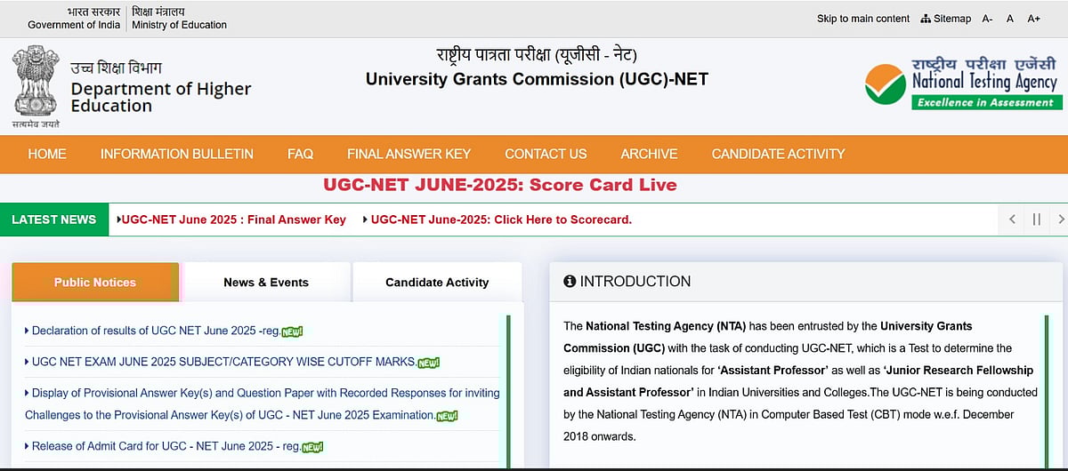 UGC NET June 2025 Result Declared at ugcnet.nta.ac.in