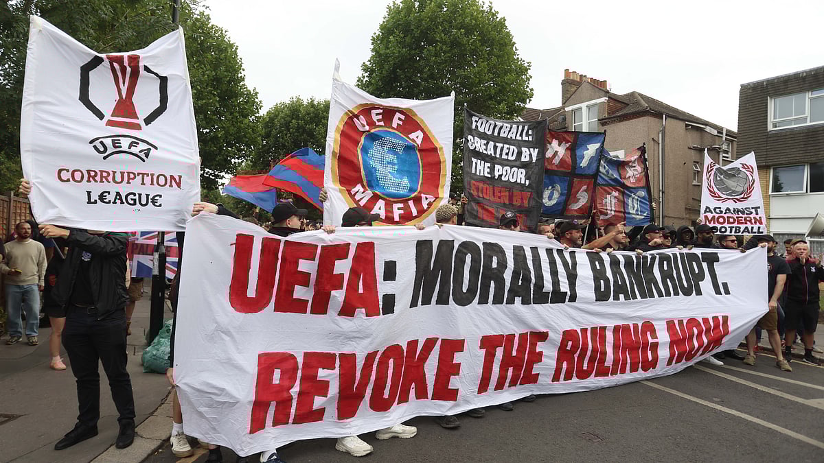 File : Crystal Palace supporters protested the team's Europa League expulsion last week.