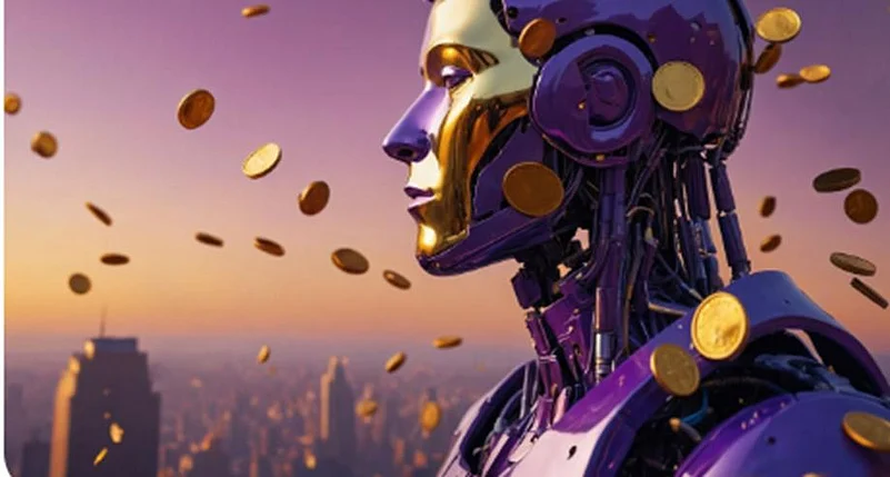 Robot head with floating coins