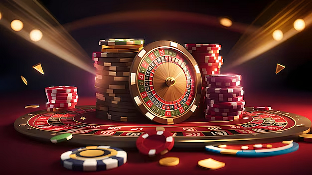 Roulette wheel and poker chips