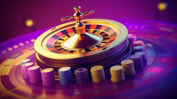 Roulette wheel and poker chips