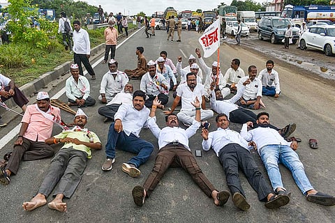 Prahar Janshakti Party workers block the Solapur-Pune highway
