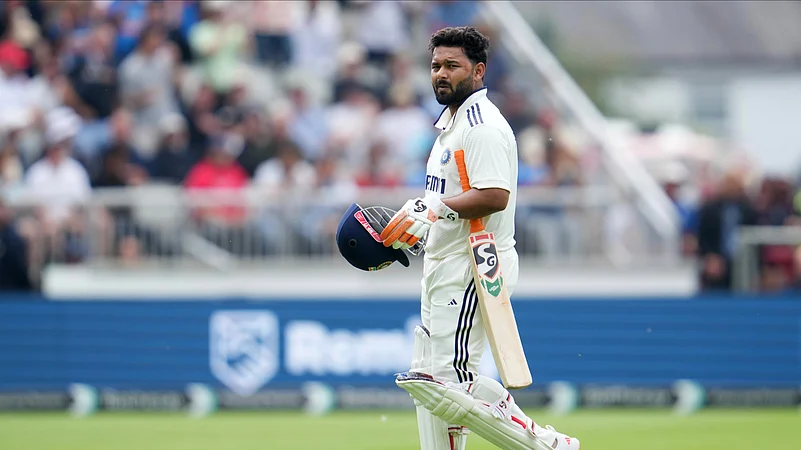 Indias Rishabh Pant walks off the field after losing his wicket. AP