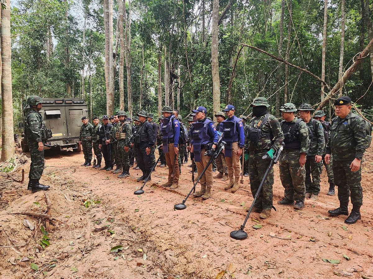  | AP | : In this photo released by the Royal Thai Army, Thai soldiers inspect a border area on Sunday, July 20, 2025