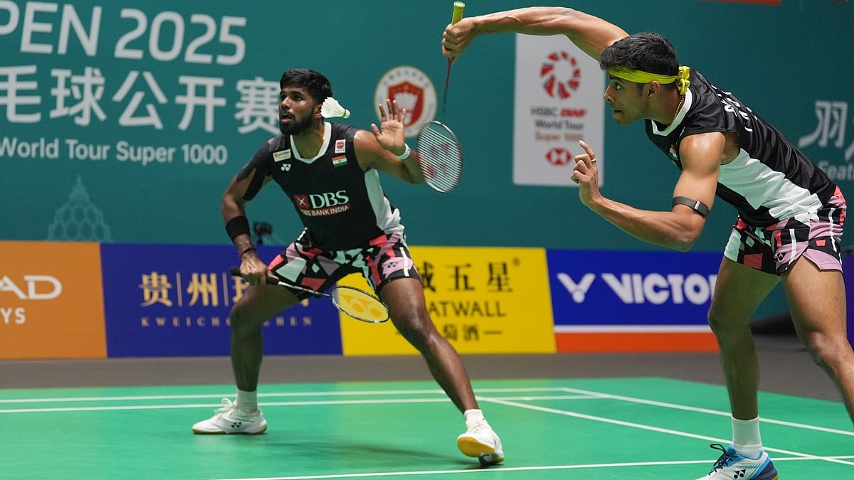 | Photo: X/BAI_media : Satwiksairaj Rankireddy and Chirag Shetty in the men's doubles action at China Open 2025.