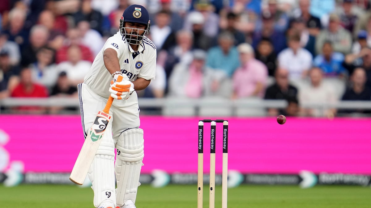 | Photo: AP/Jon Super : India vs England 4th Test: India's Rishabh Pant plays a shot during the second day of the fourth cricket test match between England and India at Emirates Old Trafford, Manchester, England, Thursday, July 24, 2025. 