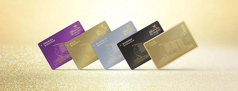 Five different casino membership cards displayed