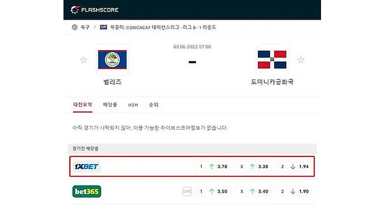 Flashscore의 사이트1XBET 소개