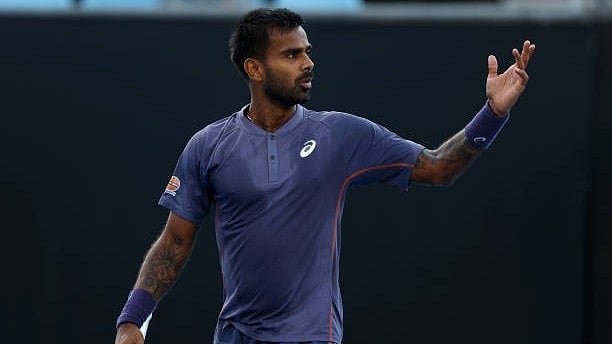 | Photo: X/AITA__Tennis : Sumit Nagal in action at the Tampere Open 2025.