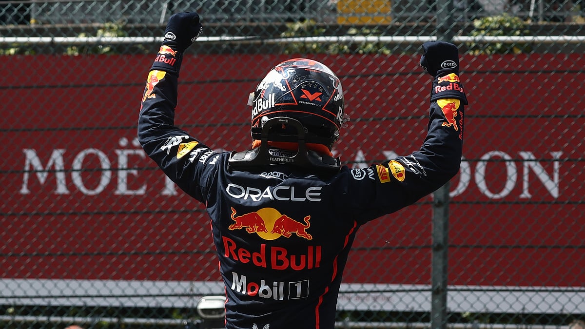 Max Verstappen celebrates his sprint victory at Spa