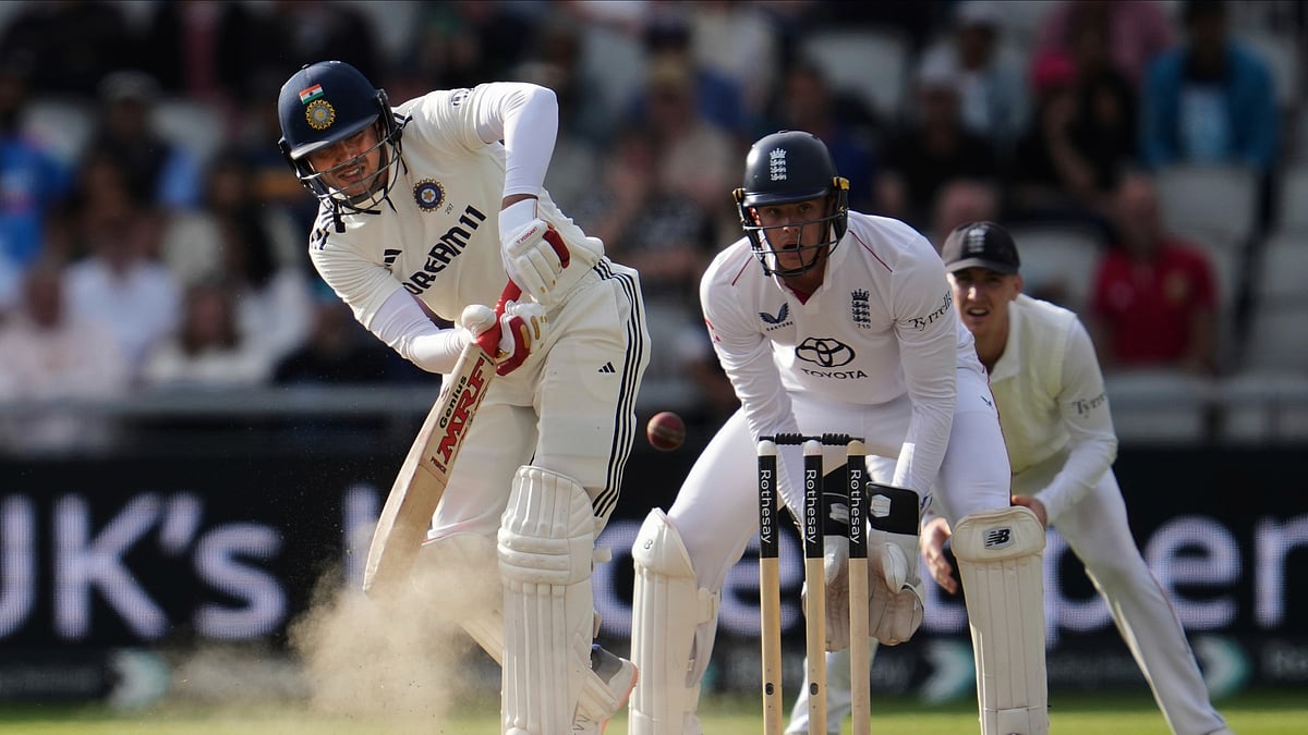 Indias captain Shubman Gill plays a shot on the fourth day of the fourth. AP