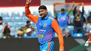 | Photo: X/India_Champions : India Champions Vs England Champions, WCL 2025: Harbhajan Singh in action at the World Championship of Legends 2025.
