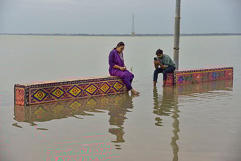 Swollen Ganga and Yamuna rivers