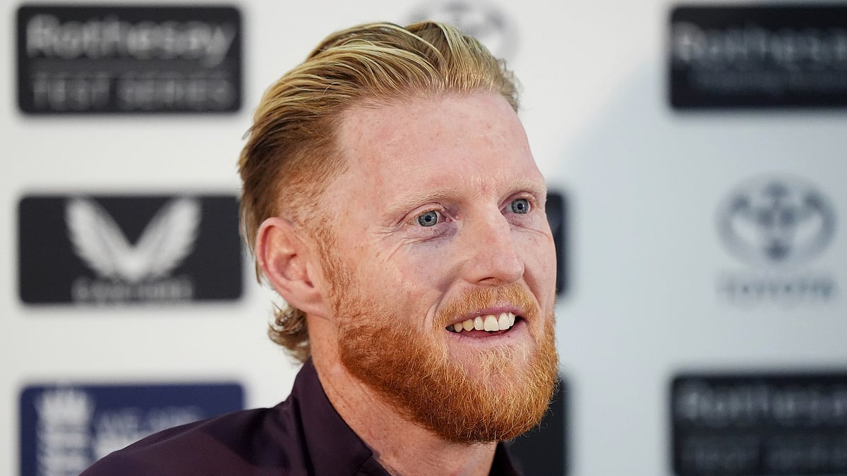 Ben Whitley/PA via AP : England's Ben Stokes speaks during a press conference at the Kia Oval, London.