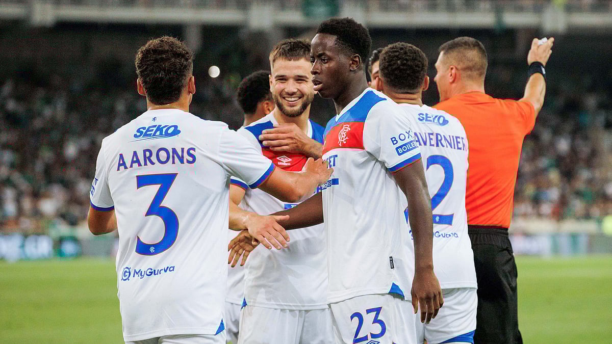Djeidi Gassama celebrates his goal against Panathinaikos