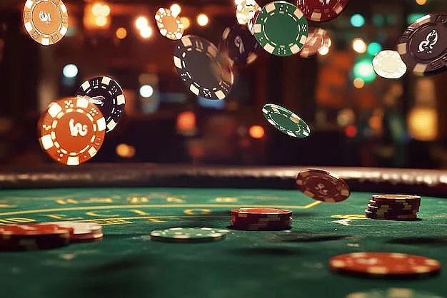 Flying casino chips on table