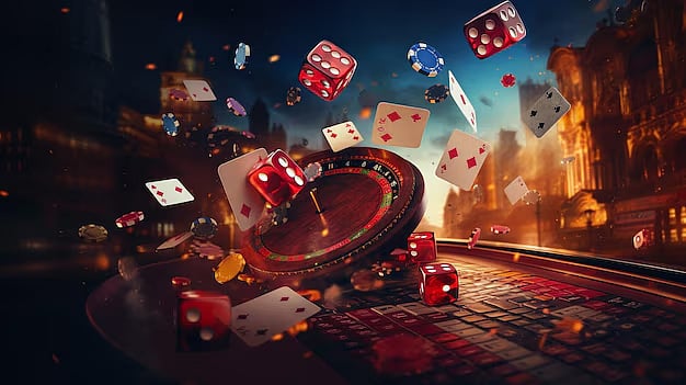 Floating Roulette wheel, Dice and Cards 