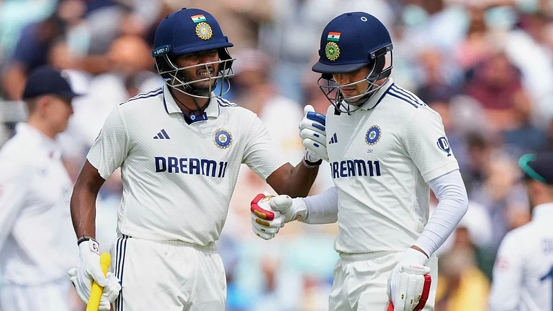 Sai Sudharsan, and India captain Shubman Gill celebrate a for during the first day of the fifth Test