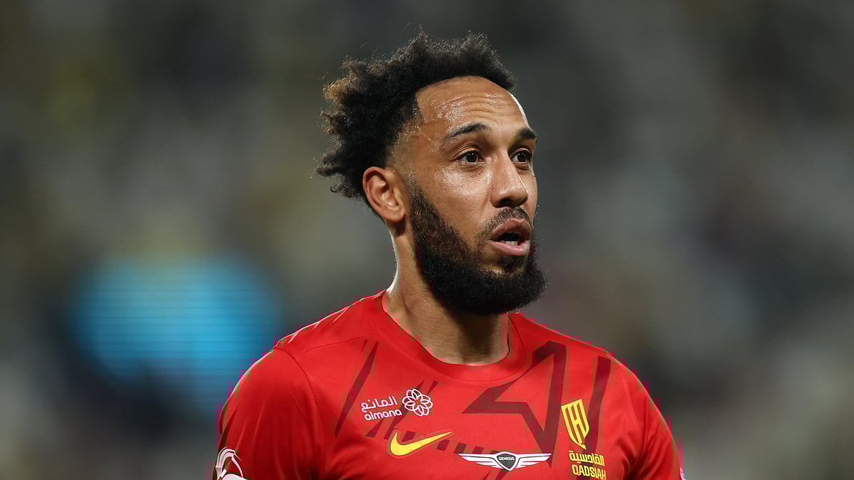 File : File photo of Pierre-Emerick Aubameyang in action for Al-Qadsiah.