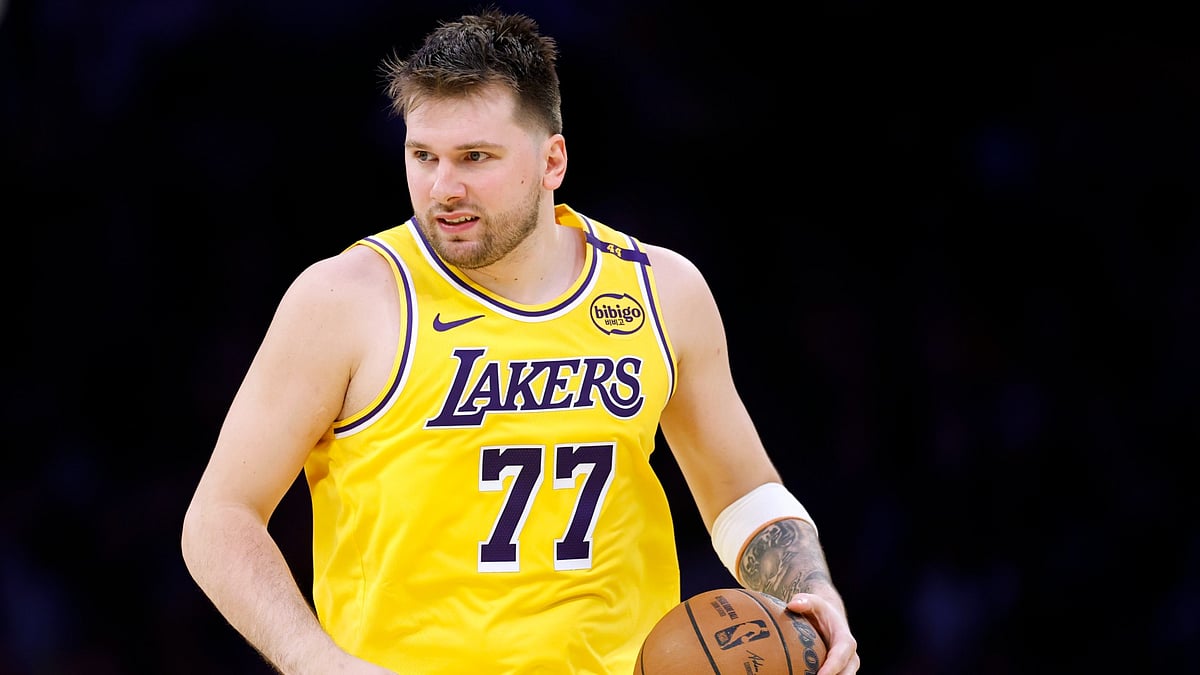 Los Angeles Lakers guard Luka Doncic dribbles vs. the Minnesota Timberwolves during the 2025 NBA Playoffs.