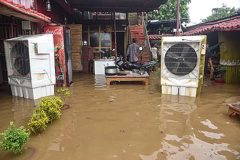 Swollen Ganga river due to heavy rainfall in Varanasi