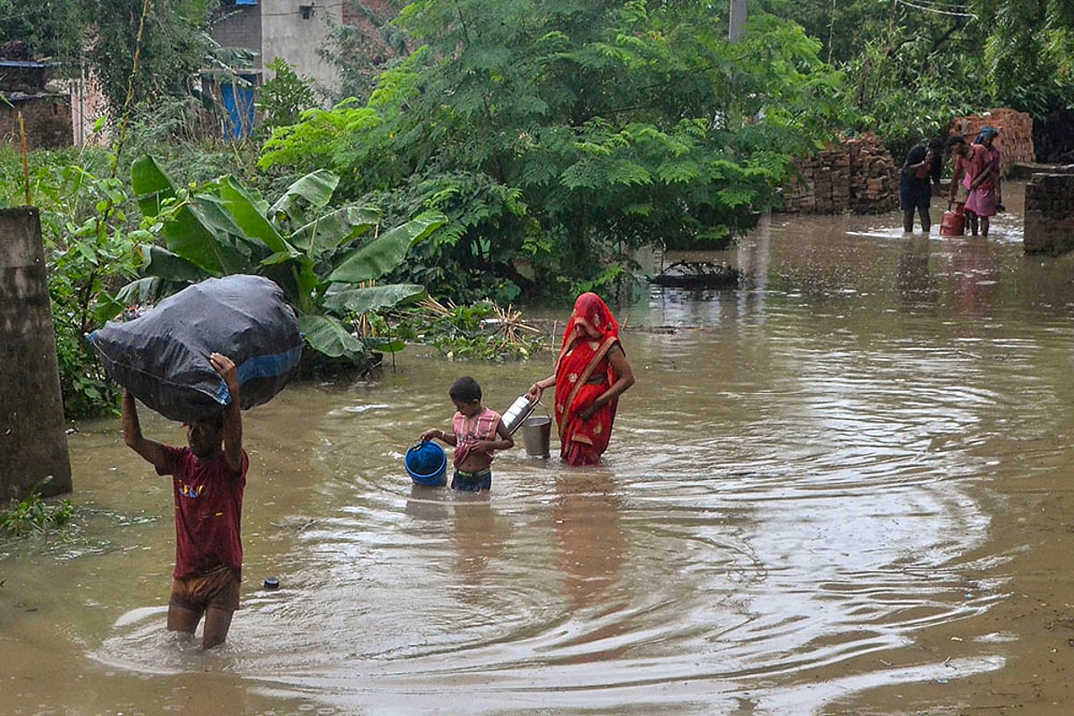 Ganga river inundates an area in Mirzapur