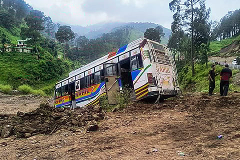 Bus skids off highway in J&K's Rajouri