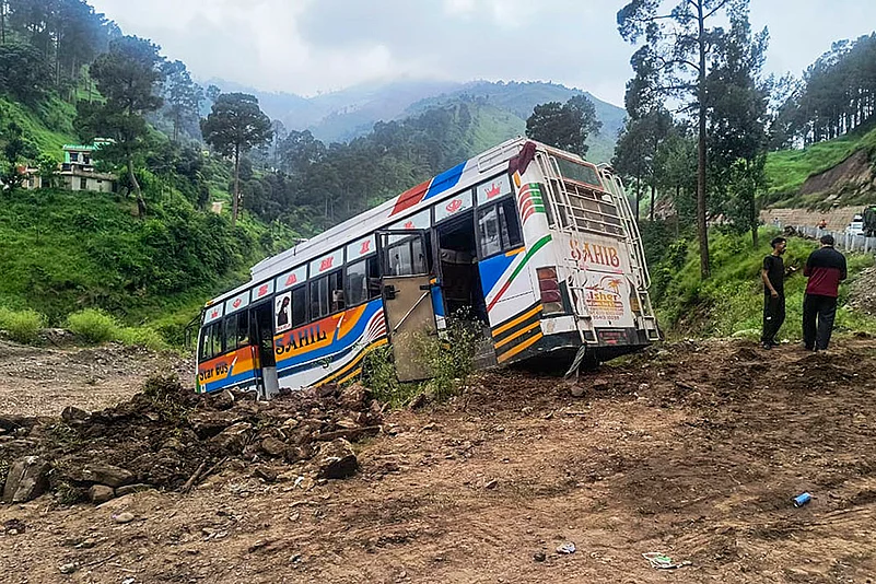 Bus skids off highway in J&Ks Rajouri