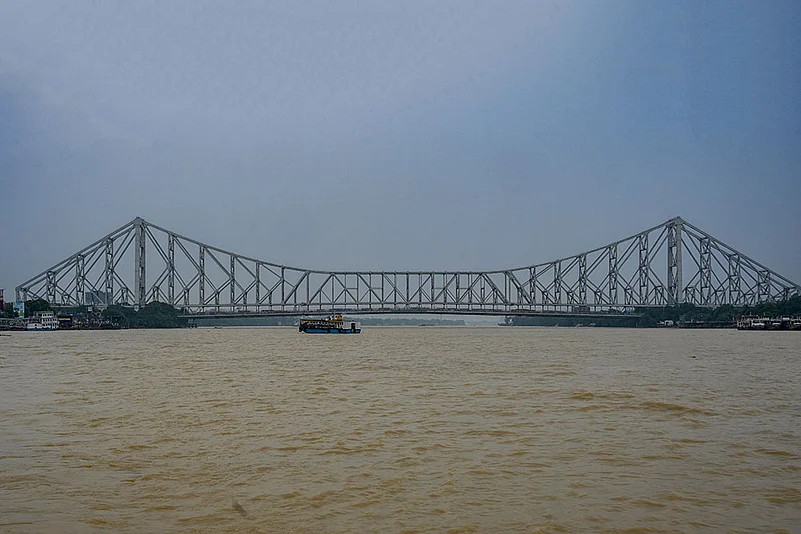 Swollen Ganga river after rainfall in Kolkata