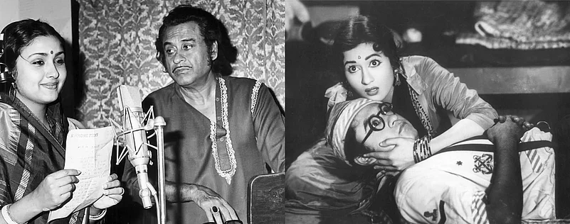 Kishore Kumar With Leena (L) & Madhubala (R)