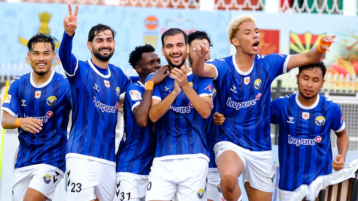 Photo: X/Durand Cup : TRAU FC Vs Real Kashmir FC Highlights, Durand Cup: The Snow Leopards celebrate a goal in Imphal.