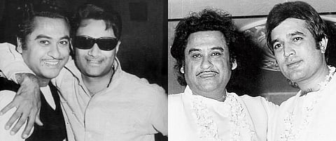 Kishore Kumar With Dev Anand (L) & Rajesh Khanna (R)