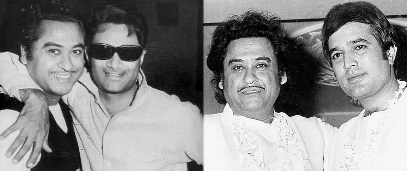Kishore Kumar With Dev Anand (L) & Rajesh Khanna (R)