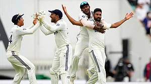 AP : IND vs ENG, 5th Test: India celebrate their six-run win over England at The Oval.
