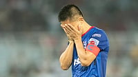 | Photo: FSDL/ISL : Bengaluru FC's Sunil Chhetri reacts after the ISL 2024-25 final match against Bengaluru FC.