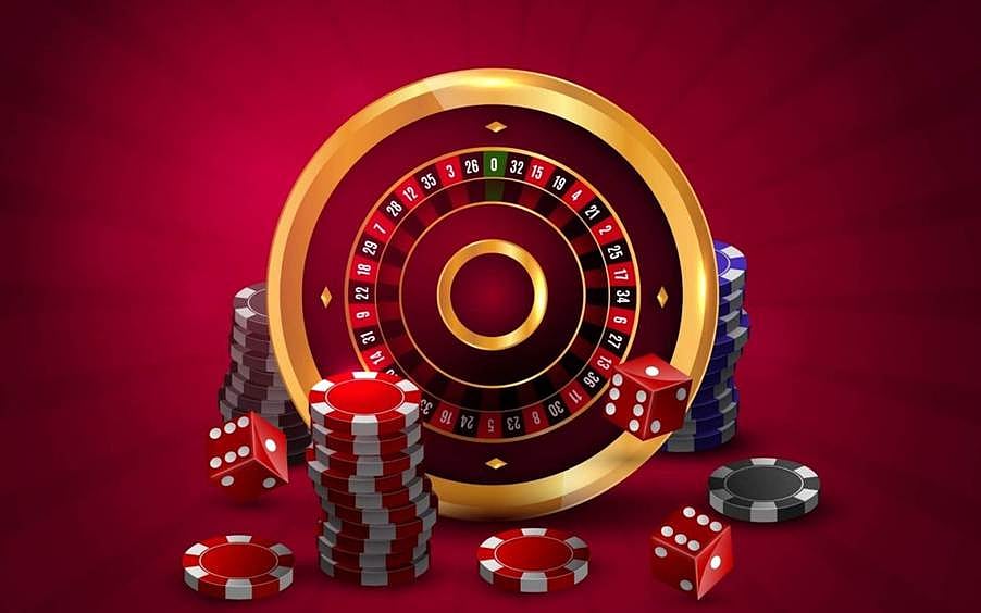 Roulette wheel, Dice and Poker chips