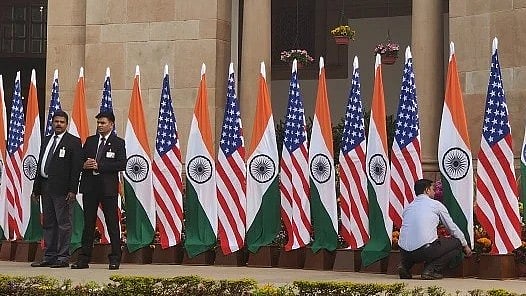 India and United States flags on display at Hyderabad House - Getty Images
