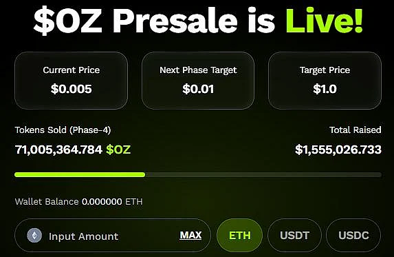 OZ token presale stats and buy options