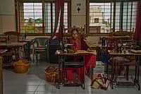 | Photo: Manpreet Romana : Mariam Swamy with her tailoring table in The Banyan Chennai