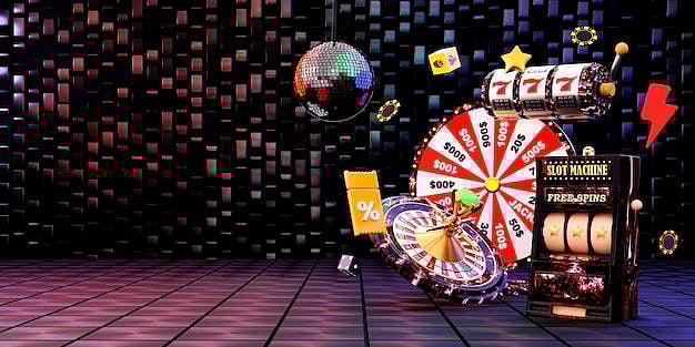 Digital casino with roulette, slot machine, and prize wheel