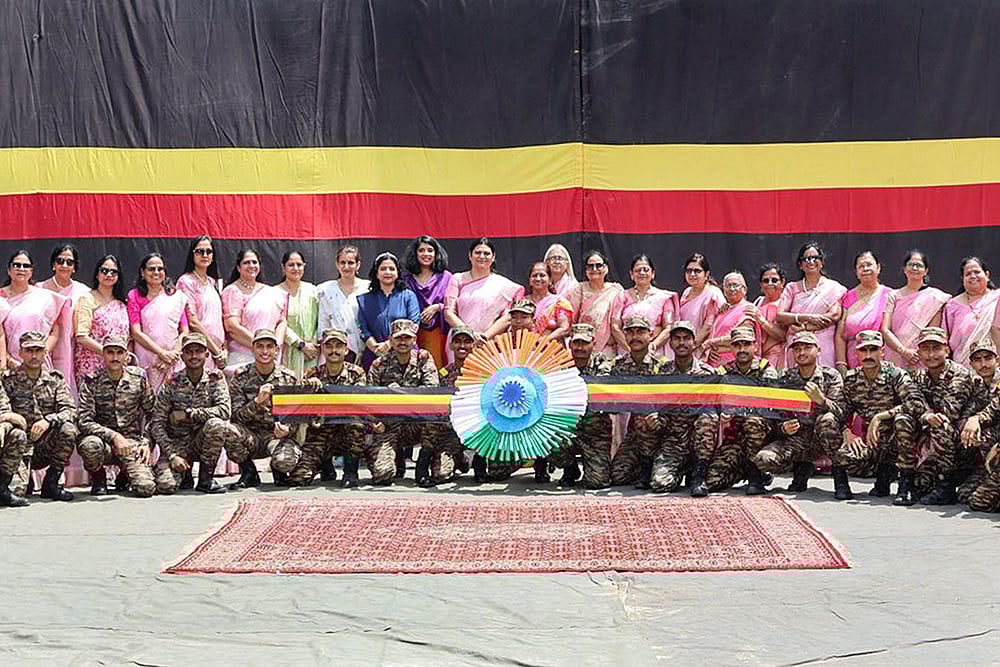 | Photo: @KonarkCorps on X via PTI : Raksha Bandhan celebration with security personnel