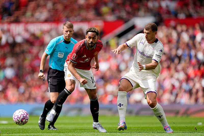 Britain Soccer Club Friendly Manchester United Vs Fiorentina match photos: Edin Dzeko