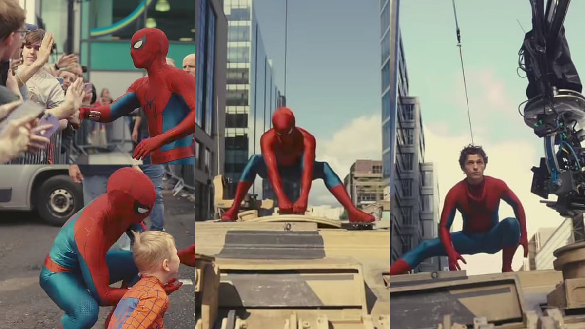 Instagram/Spider-Man Movie : Tom Holland interacts with fans on set during Spider-Man: Brand New Day shoot