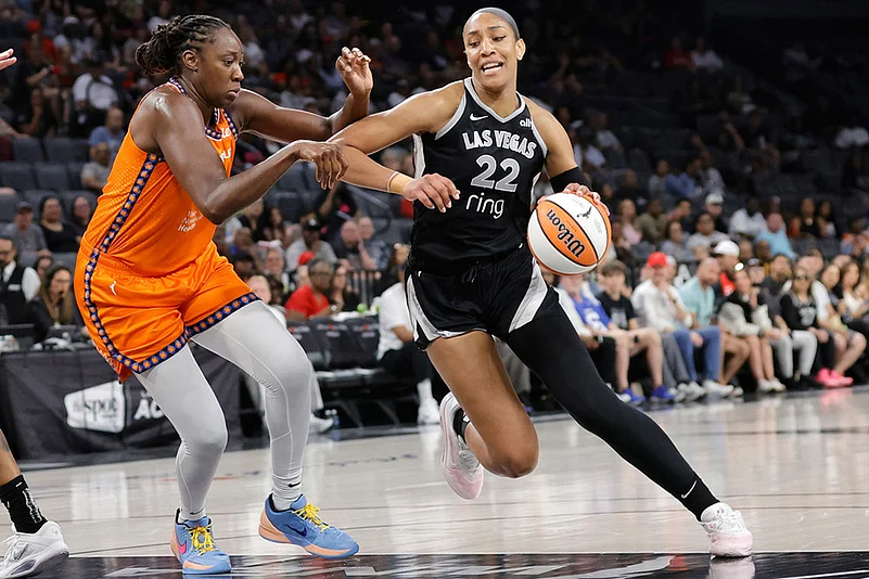 WNBA basketball 2025 Las Vegas Aces vs Connecticut Sun game photos: Aja Wilson