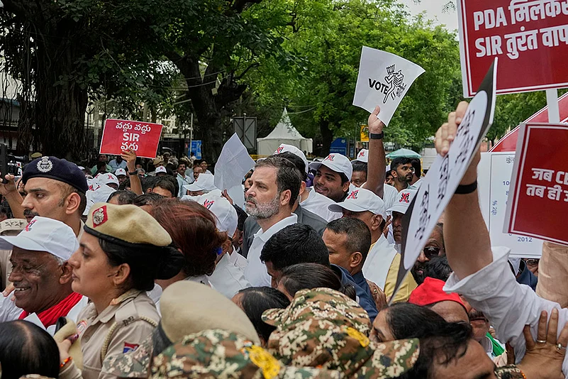 INDIA bloc MPs hold protest march over revision of the voter list, in New Delhi_Rahul Gandhi