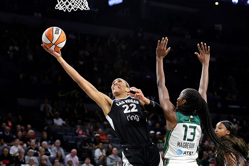 WNBA basketball 2025 Las Vegas Aces vs Connecticut Sun game photos: Aja Wilson