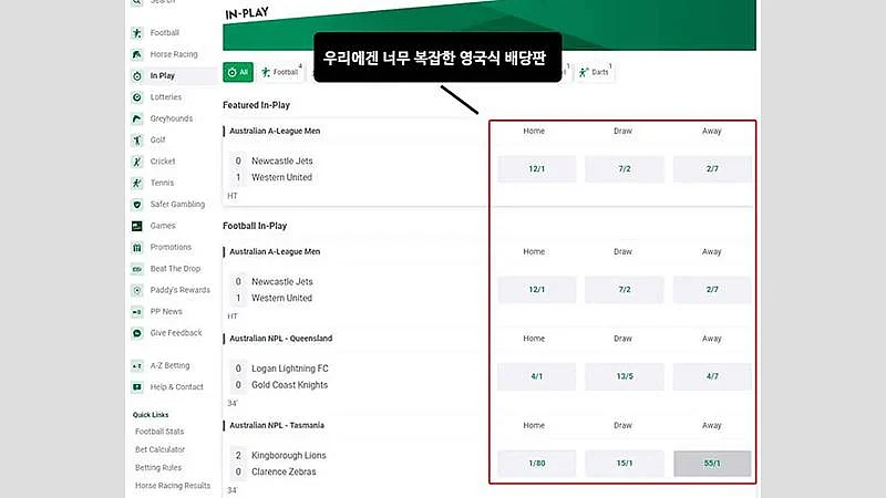 Online Sportsbook interface with betting odds